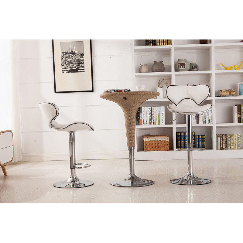 Upholstery Airlift Adjustable Swivel Barstool With Chrome Base, Set Of 2, White