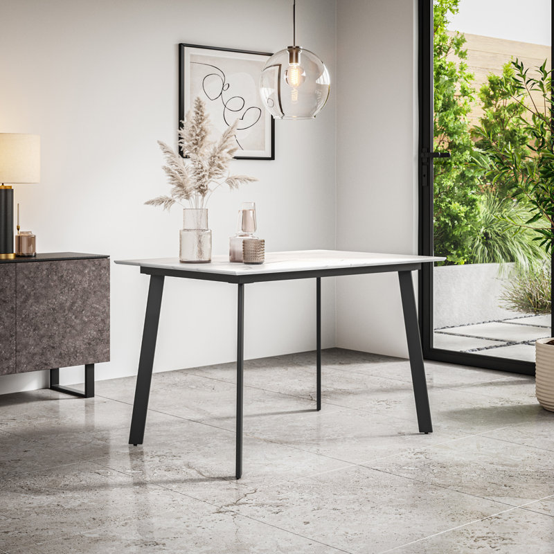 Darryll Extending Dining Table Modern Table w Black Legs, White