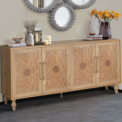 Grande armoire de rangement sculptée à porte fleurie avec poignée en métal convenant au salon