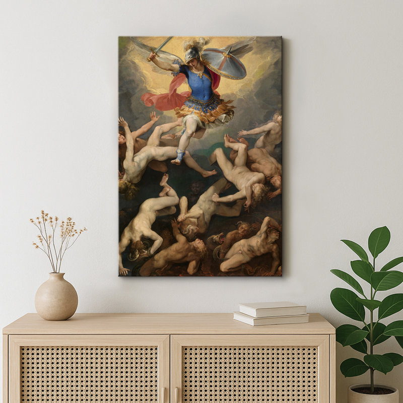 «Archangel Triumph Over Fallen chiffres», œuvre d'art classique, ange, H 18 po x l 12 po x 1,5 po, Toile tendue