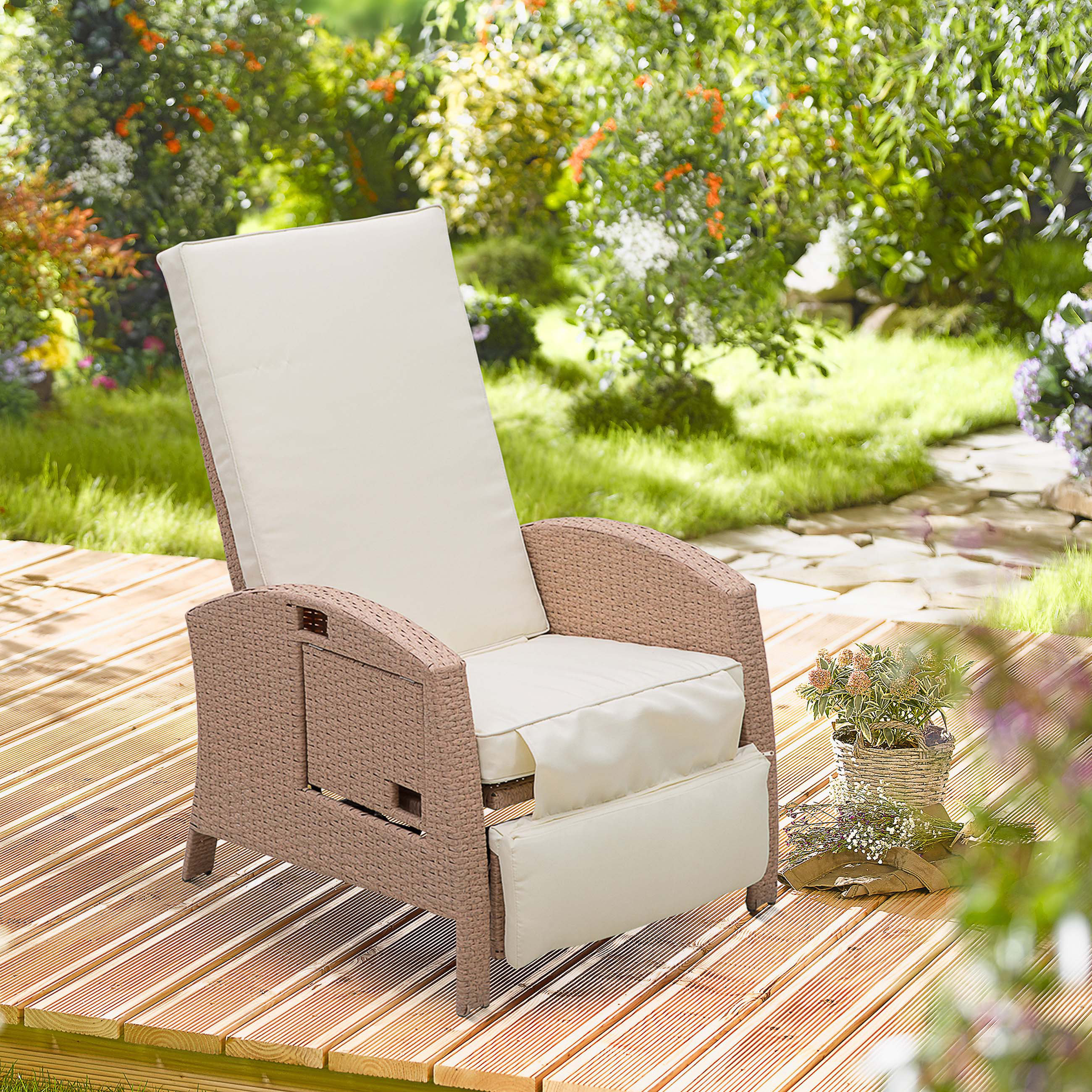 Lark Manor™ Outsunny Patio Recliner, Outdoor Chair with FlipUp Side
