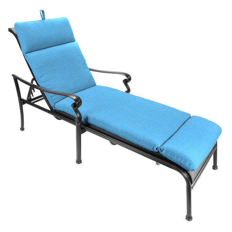 74" x 22" Outdoor Chaise Lounge Cushion with Ties and Loop, Ice Blue