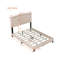 Structure de lit double rembourrée avec motif de rivets, lit plateforme moderne en velours avec tête de lit capitonnée, beige-1883005070-1883005056