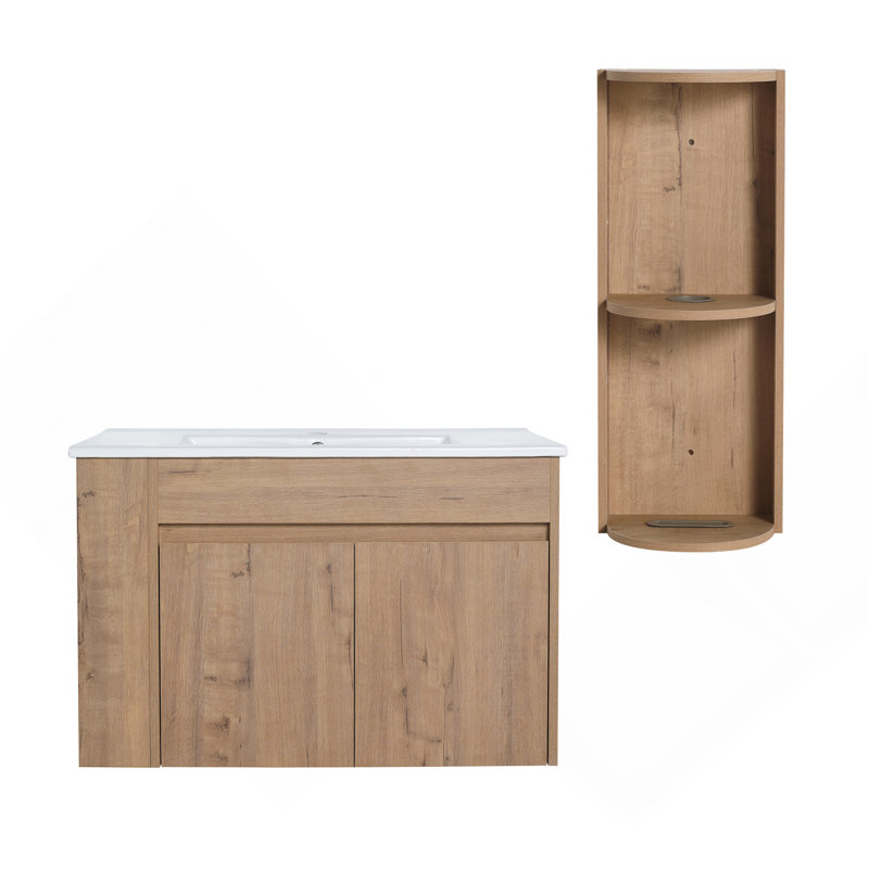 Meuble-lavabo mural 30 po avec lavabo et support de rangement, portes à fermeture en douceur