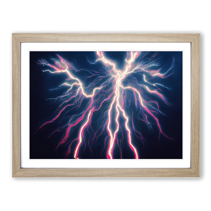 Righteous Lightning Bolt - Single Picture Frame Print, 25cm H x 34cm W x 2cm D, Oak Framed
