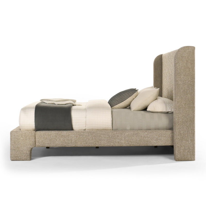Emilio - Lit en tissu beige moderne, Grand