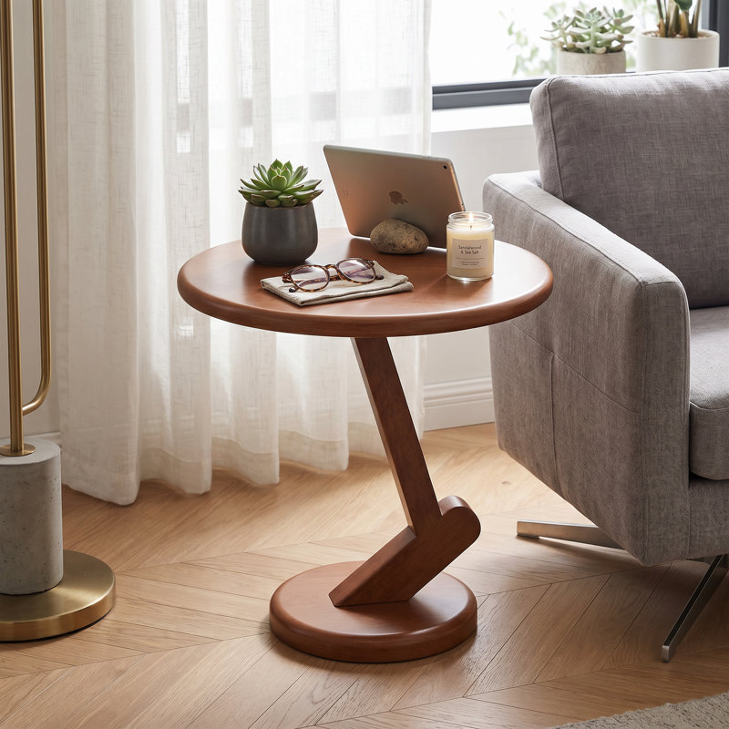 Table d'appoint ronde moderne en bois massif, table de bout de 15,75 pouces, table de chevet polyvalente pour le salon, la chambre à coucher et le décor de maison de campagne, finition brune