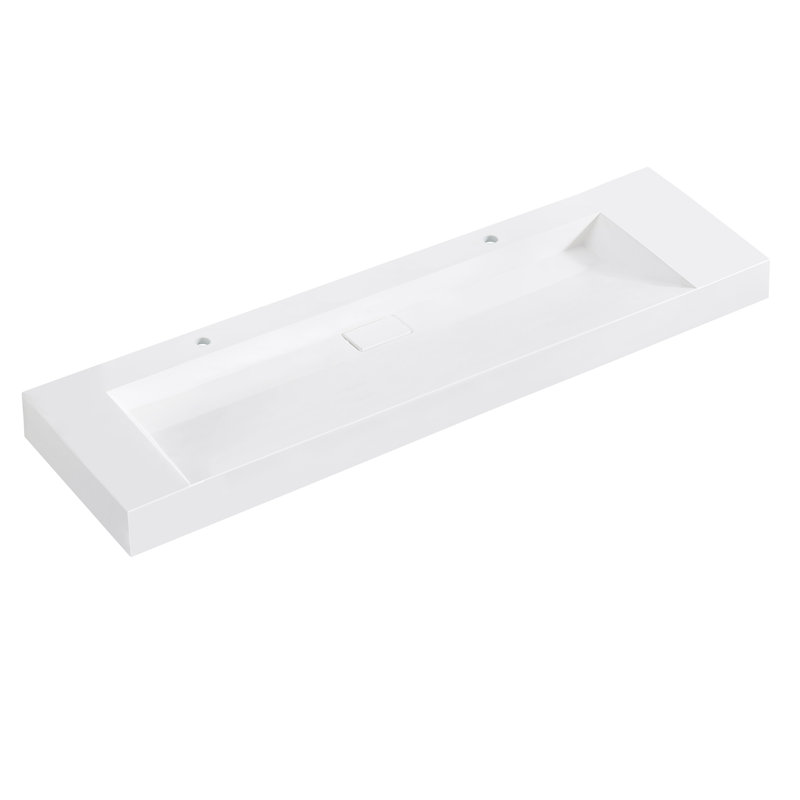 Cedrice 72 in. Rectangular White Composite Granite Stone Console Bathroom Vanity Sink
