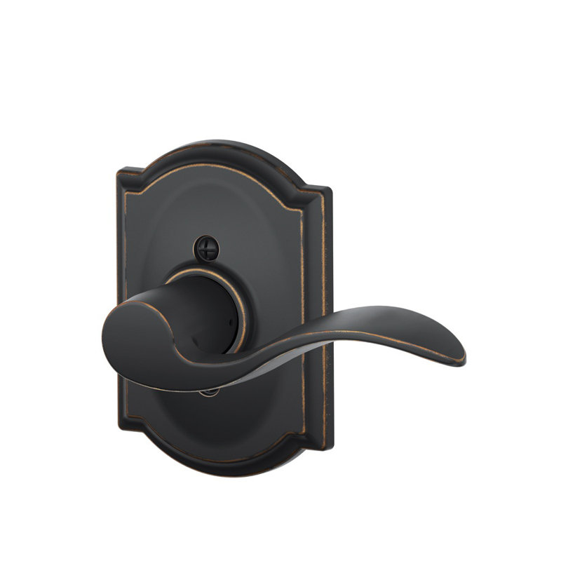 Accent Lever with Camelot Trim Non-Turning Lock, Right Hand, Aged Bronze