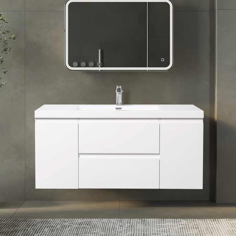 Rasia 47.25'' Single Bathroom Vanity with Resin Top, Gloss White