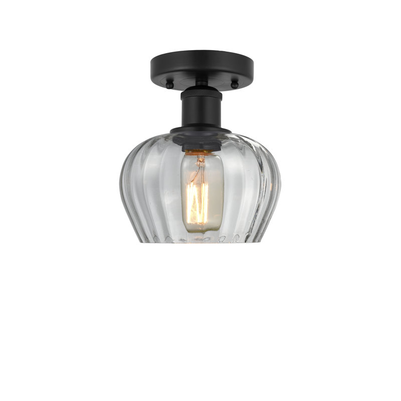 Noille Glass Semi Flush Mount, Matte Black, Clear, 8.25" H x 6.5" W x 6.5" D