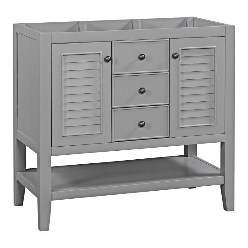 Base de meuble-lavabo simple avec deux armoires et tiroirs, gris