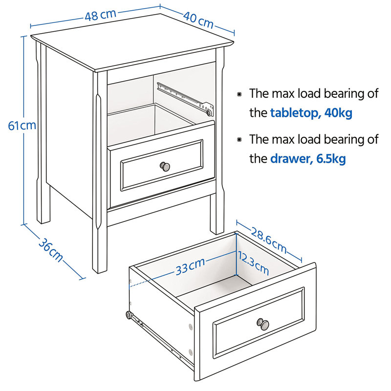 Anestin 48cm W Solid Wood Bedside Table, Black