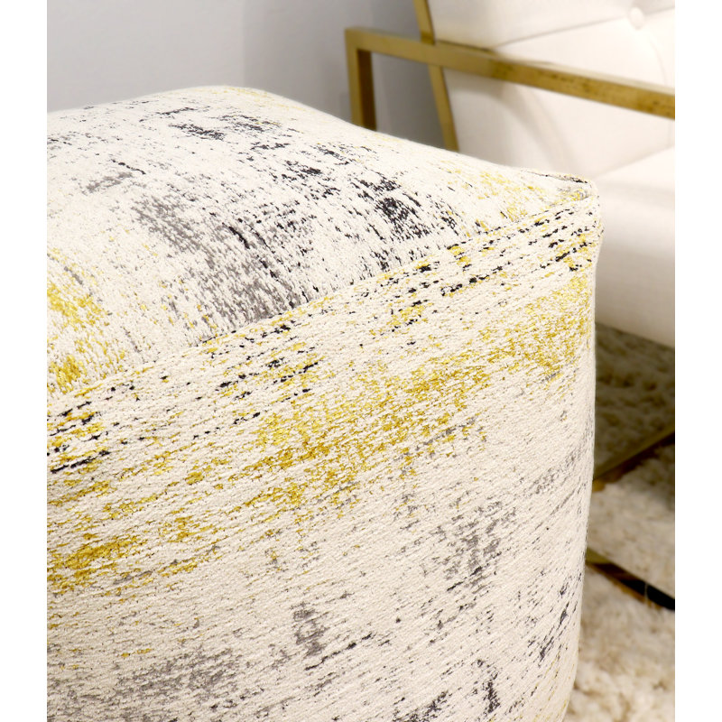 Upholstered Pouf, Ivory 100% Cotton