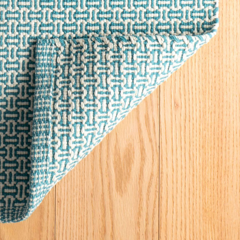 Miss Muffet Handwoven Cotton Rug, Teal/White, Rectangle 8' x 10'