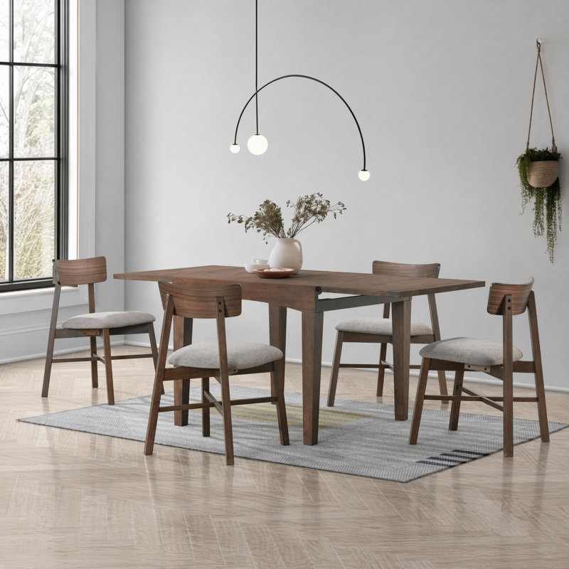Extendable Solid Wood Dining Set, Brown, 4