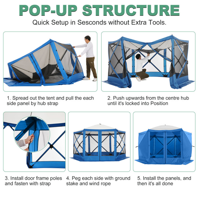 12x12FT Pop Up Gazebo Screen Tent Screen House for Camping, Screen Room with Mosquito Netting, Hub Tent Instant Screened Canopy with Carrying Bag and Ground Stakes