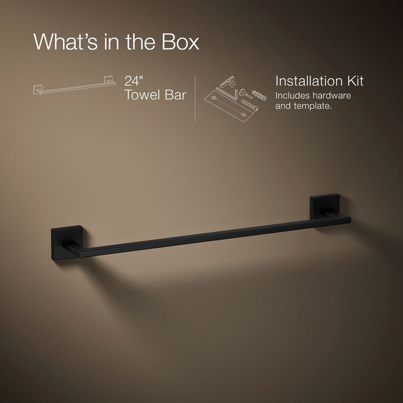 Square Towel Bar, 18"W, Matte Black