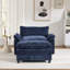 Fauteuils d'appoint modernes avec repose-pieds, structure en bois et chenille bleue, salon