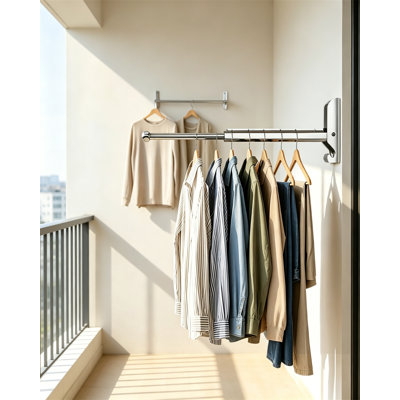 Foldable Wall Mounted Drying Rack, Silver Pull Out Clothes Drying Rod for Laundry Closet, 2 Pack