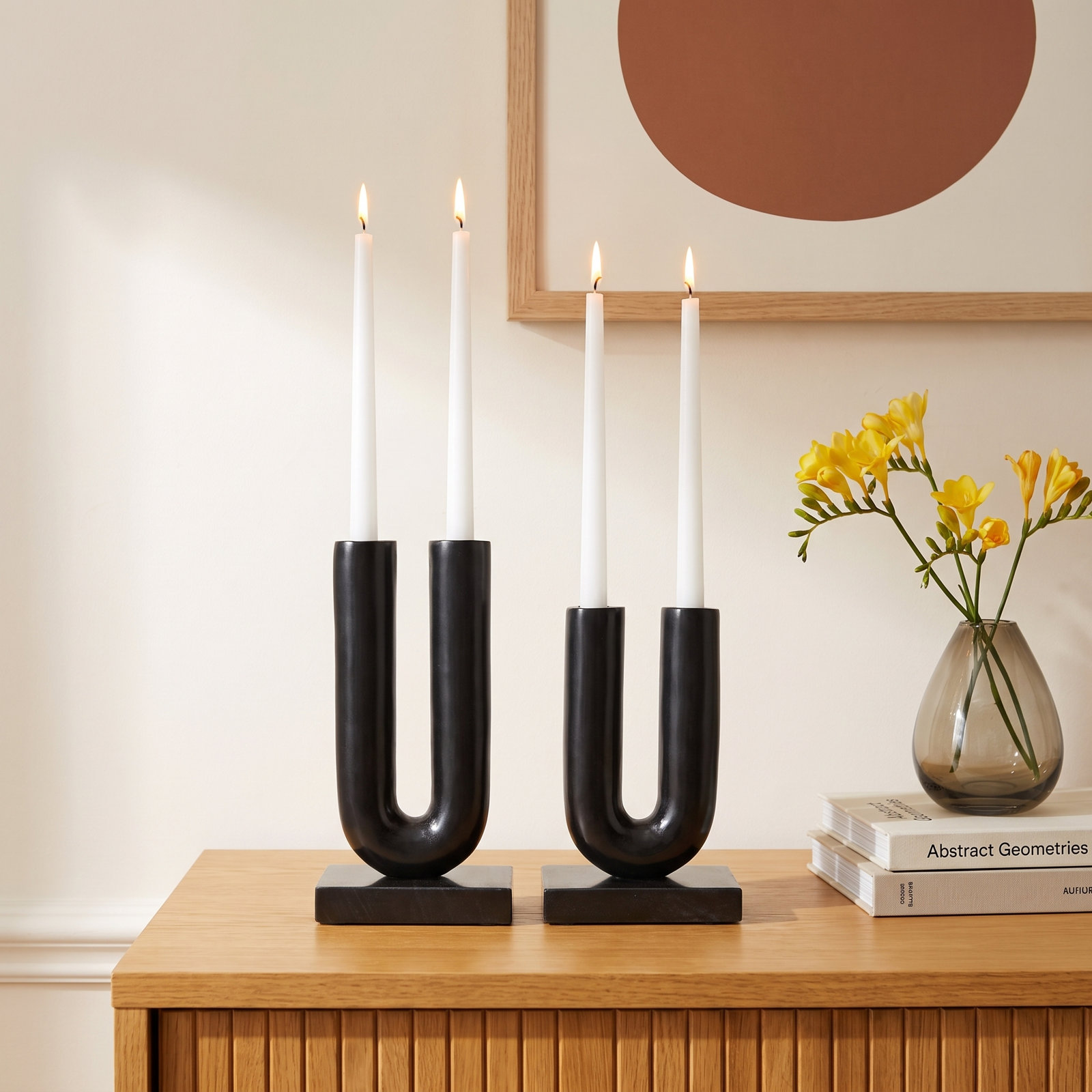 Newfields Genuine Marble Candlestick Holder, Black