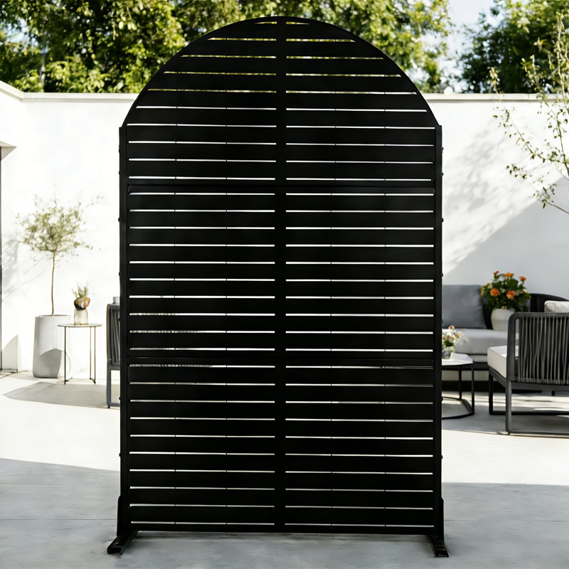 Cloison d'intimité en métal - Clôture à persiennes autoportante 3 panneaux arqués H 72 po x l 47 po, parfaite pour la terrasse, le balcon, la poubelle de jardin et le couvercle AC