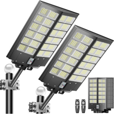 2-Pack Solar Street Lights Outdoor 9000W Equivalent, 120000LM 7000K Commercial Flood Lights With Motion Sensor, IP66 Waterproof For Parking Lots, Dusk To Dawn Operation With 3-Year Warranty