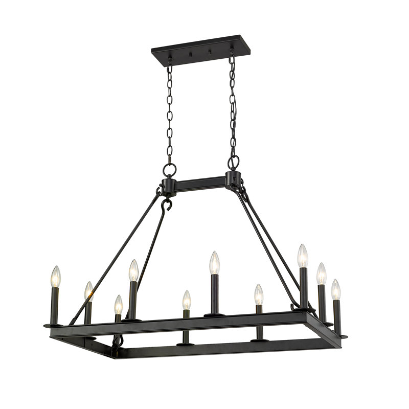 Luminaire suspendu rectangulaire 10 lumières grappe Endsley, Noir mat
