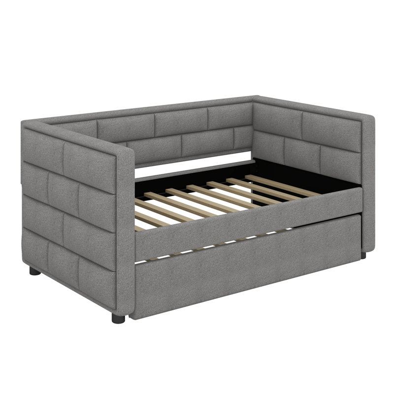 Twin Size Daybed With Trundle, Upholstered Comfort With Padded Back