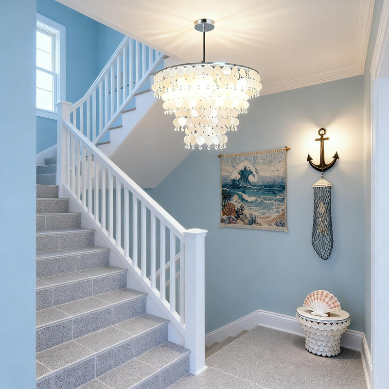 8 Light Dimmable Tiered Shell Chandelier