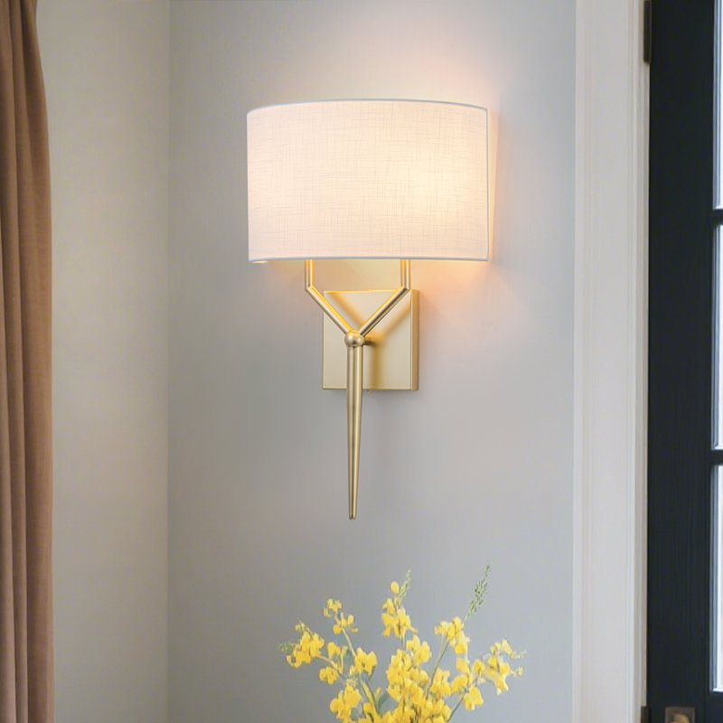 Modern 2-Light Gold Wall Sconce with Semi-Circular Fabric Shade - Vanity Lighting Fixture for Bathroom Bedroom Hallway, ETL Listed