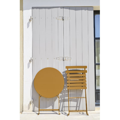 Bistro Round Metal Folding Outdoor Bistro Table With Umbrella Hole , in. W in. D