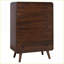 Ensemble de chambre à coucher, 5 pièces, finition grand noyer Mid-Century moderne avec ports USB | Bois | Lits standard