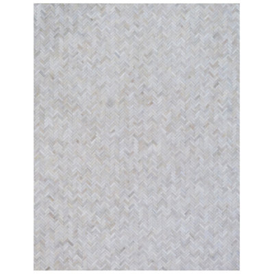 Mosaic Leather Cowhide Chevron Area Rug in Ivory