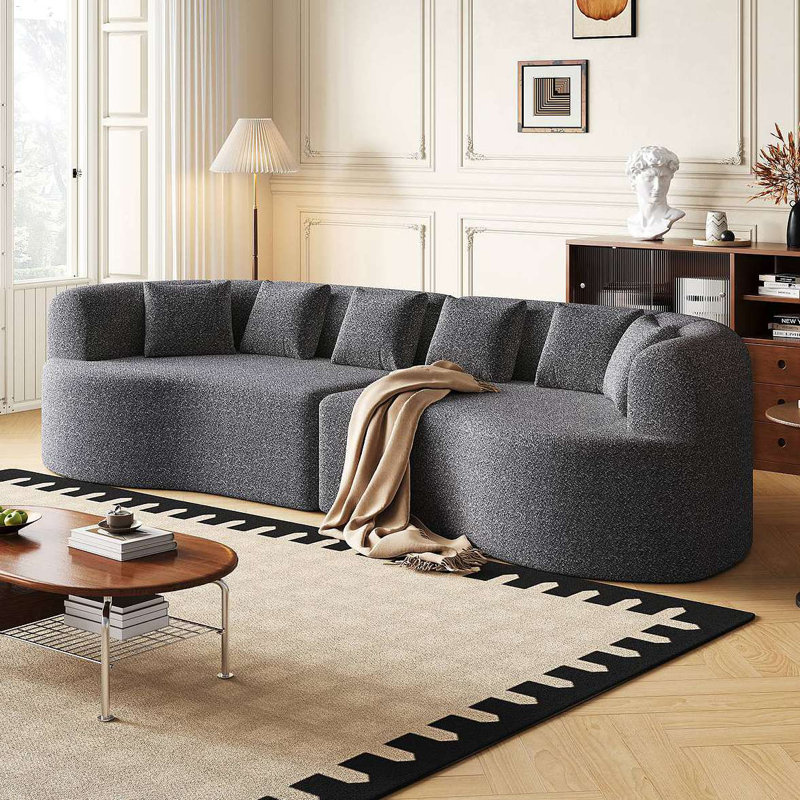 Canapé modulaire incurvé surdimensionné, 106,3 pouces, très grand canapé moderne sans os avec 6 coussins en chenille et mousse à mémoire de forme à assise profonde