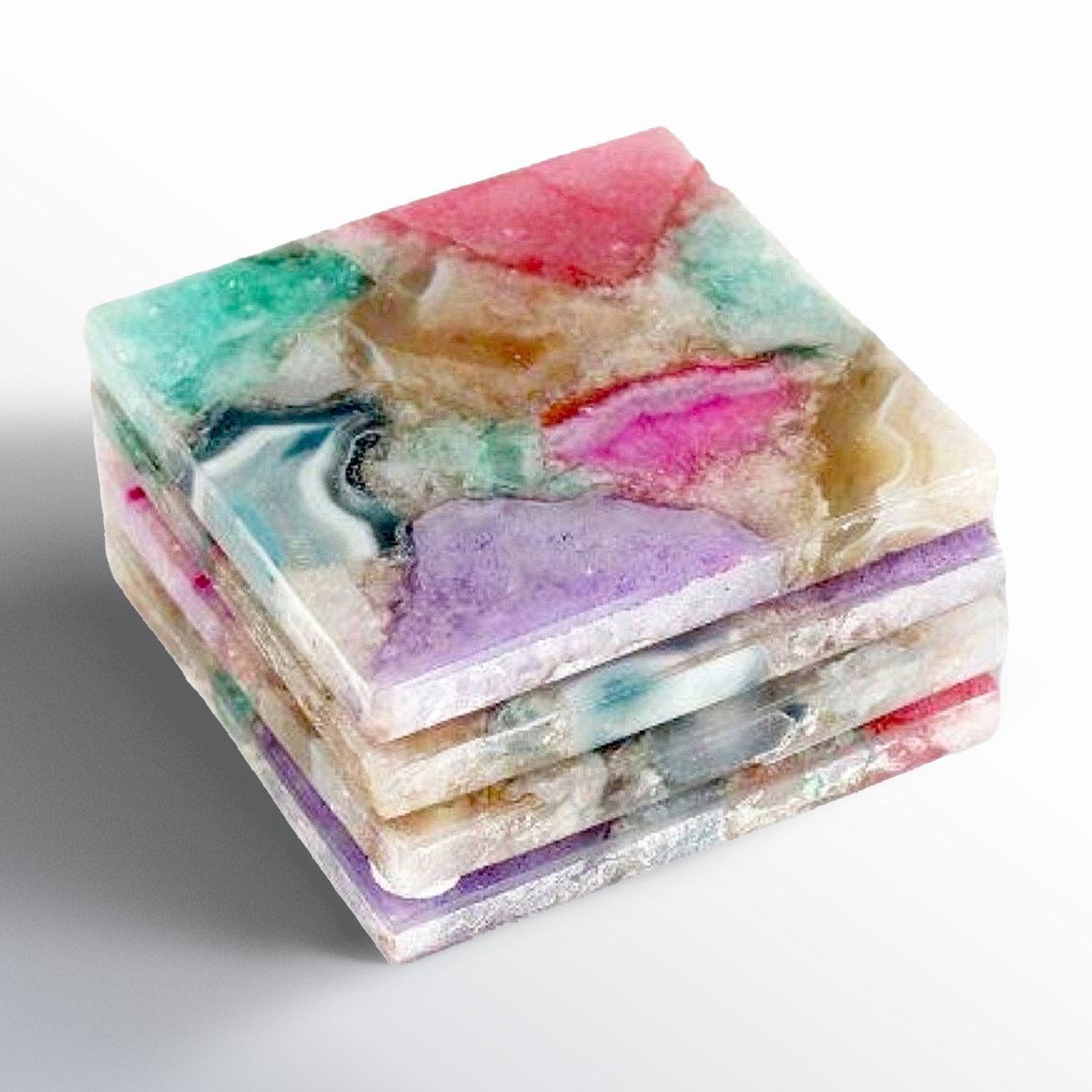 Geode Decorative Accents - Agate Square 4 Piece Coaster Set
