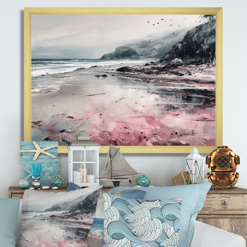 «Pink Coastal Waves II», reproduction sur toile, Encadrement doré, H 30 po x l 40 po x P 1,5 po