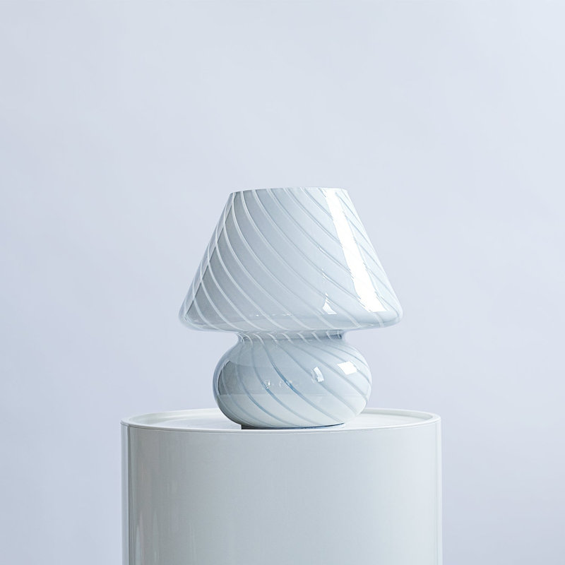 Glass Mushroom Table Lamp, Standard, White Stripe, 10" H x 9" W x 9" D