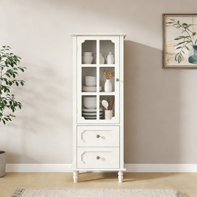 Buffet blanc minimaliste, buffet moderne en bois avec portes en verre et tiroirs doubles