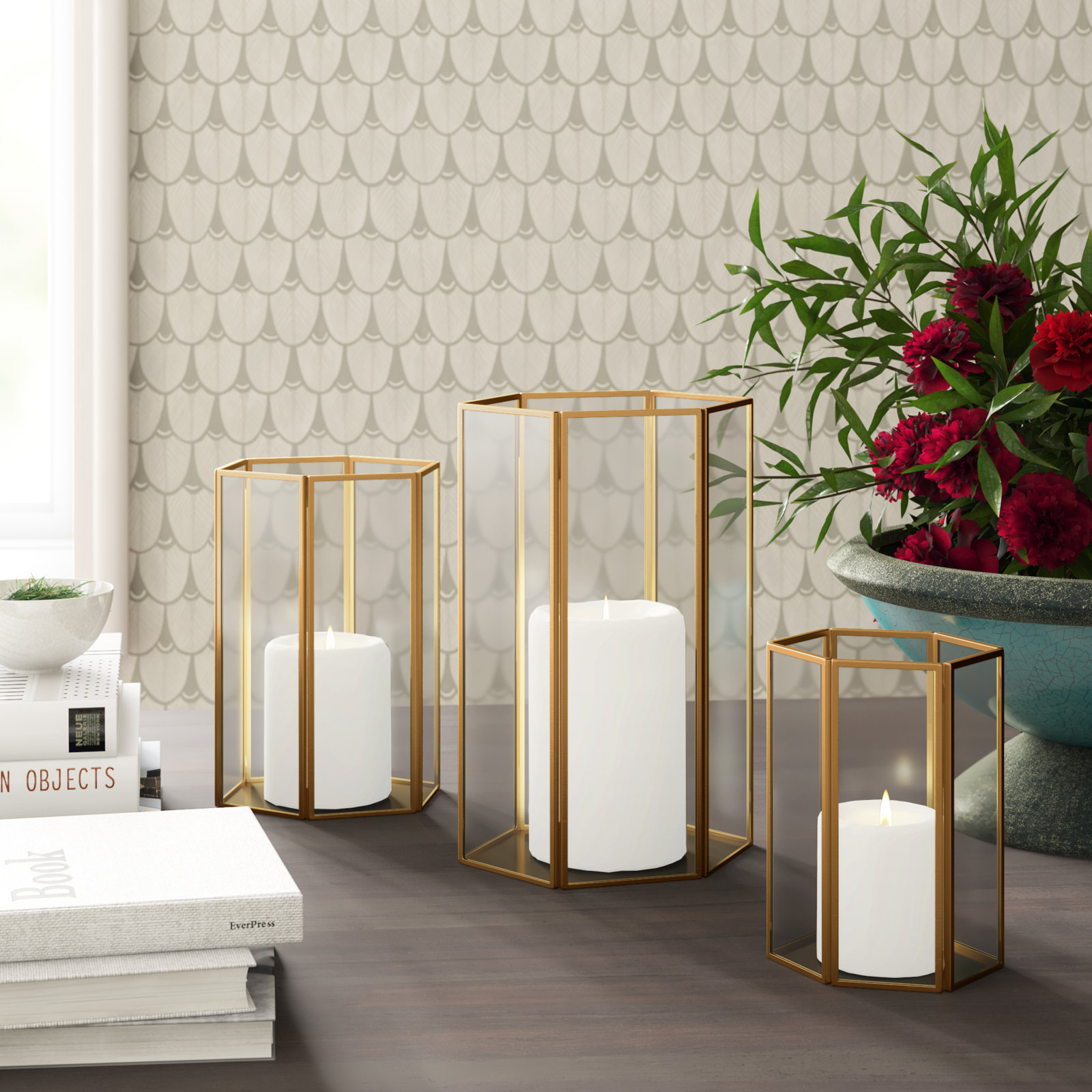 CosmoLiving by Cosmopolitan Glass Lantern Set, Gold