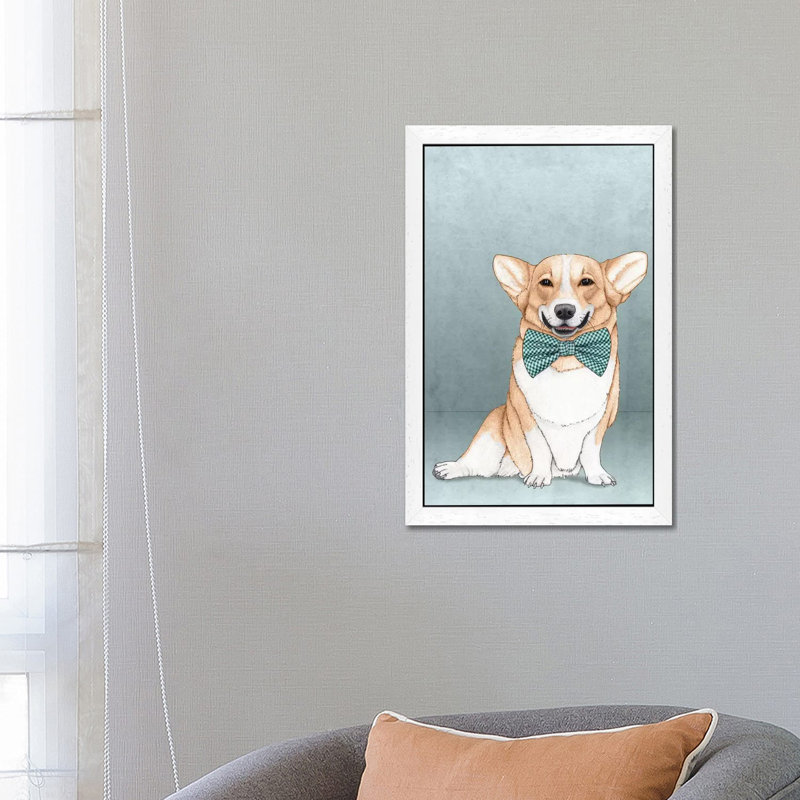 Corgi Dog by Barruf - Painting on Canvas, 101.6 cm H x 66.04 cm W, White Framed