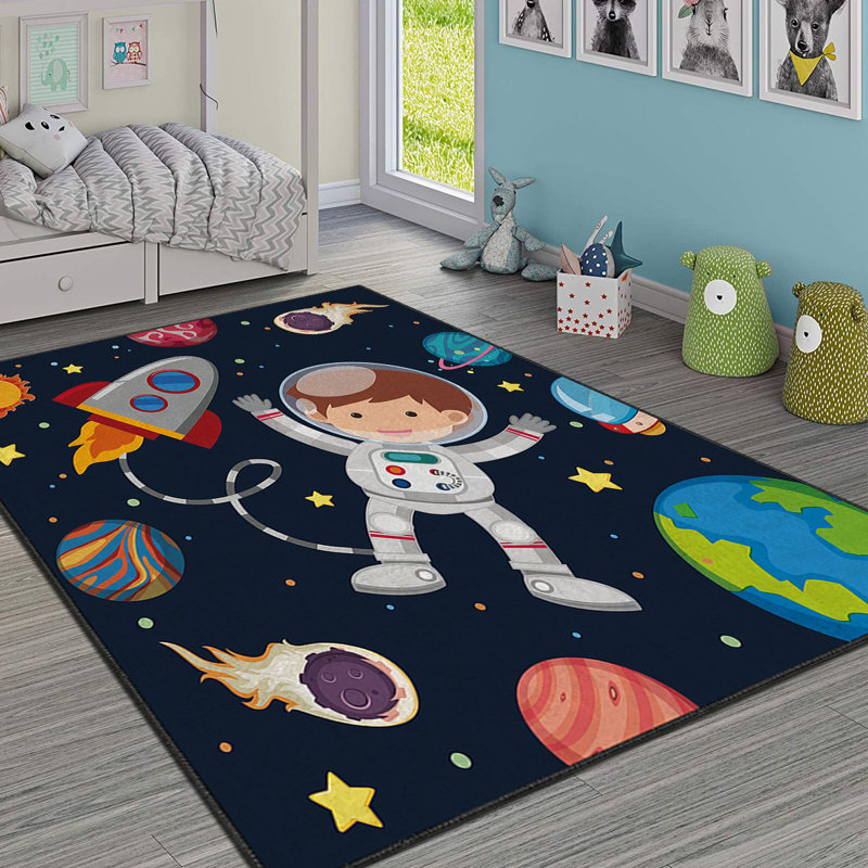 Rectangle Machine Woven Polyester Area Rug in Blue/Red/Brown, Rectangle 2'7" x 4'7"