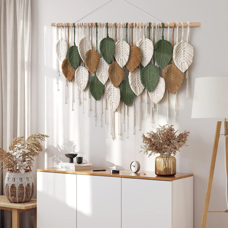 Suspension murale, Vert / Crème / Brun, H 39 po x l 30 po