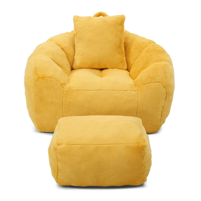 Giant Bean Bag Chair With Footstool For Lounge, Yellow