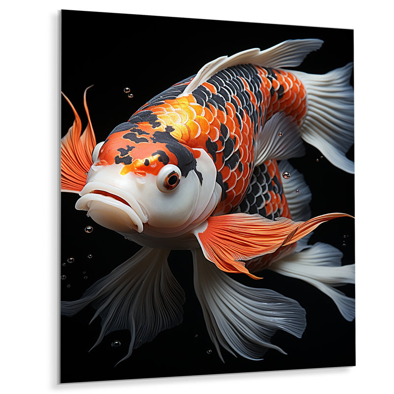 Orange Kois, poissons, contrastes audacieux - animaux, art mural en métal, H 20 po x l 12 po x P 1 po
