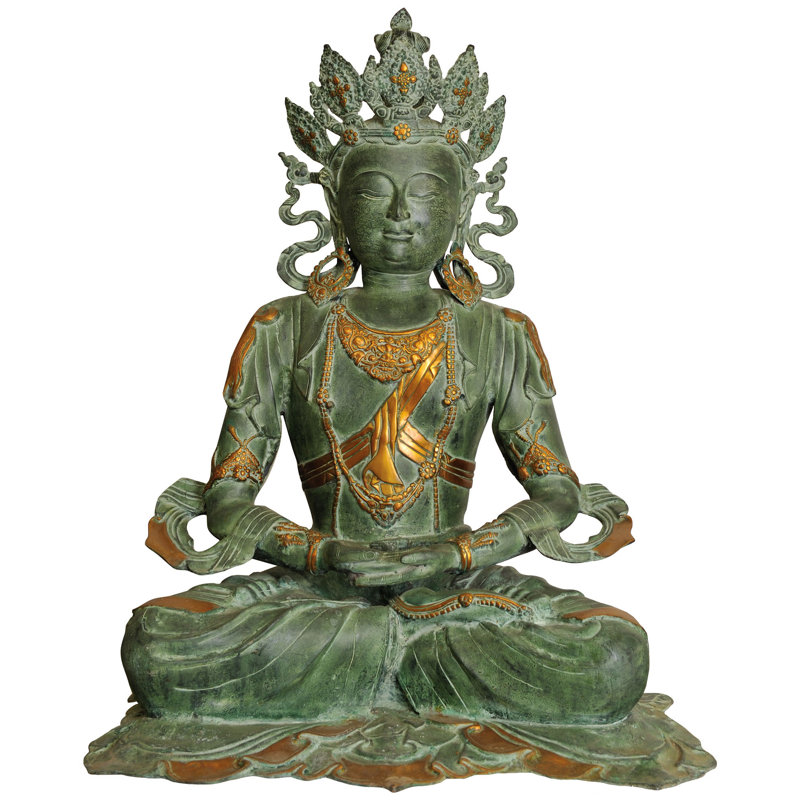 32" Large Pritzker Vairochana Buddha Brass Sculpture - Handcrafted Tibetan Buddhist Central Deity Meditation Statue Home Decor Art