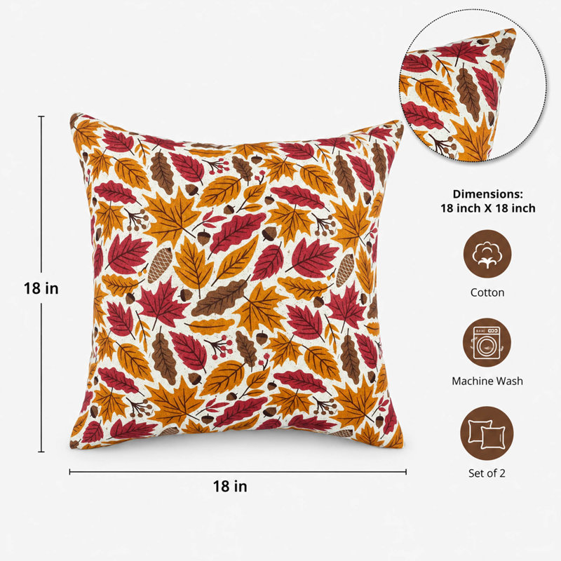 Ensemble de 2 housses de coussin décoratives d'automne en coton de 45 x 45 cm