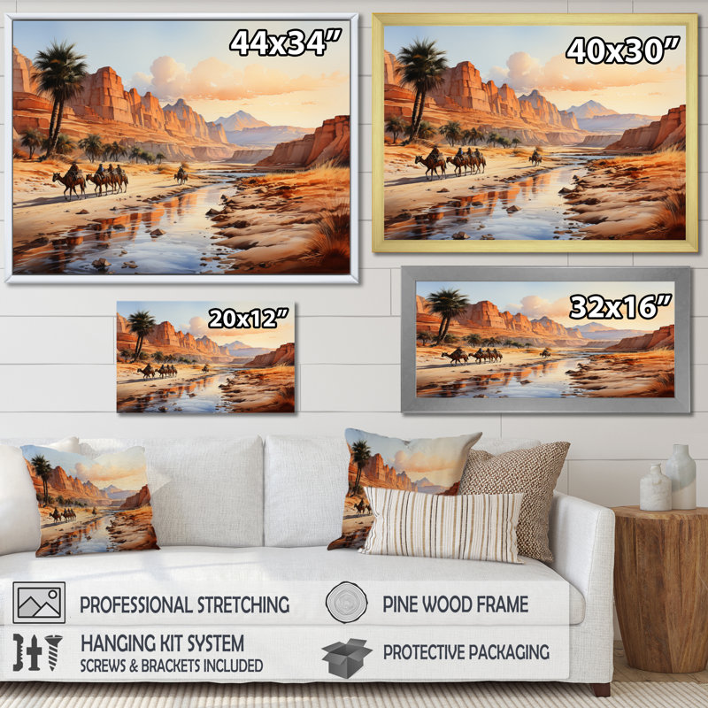 Égypte égyptienne «Golden Sands I», reproduction sur toile, Cadre flottant doré, H 12 po x l 20 po x P 1 po