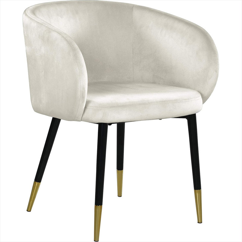 Chaise d'appoint rembourrée en velours beige doux avec bordure dorée, siège d'appoint élégant pour salle à manger Barrel