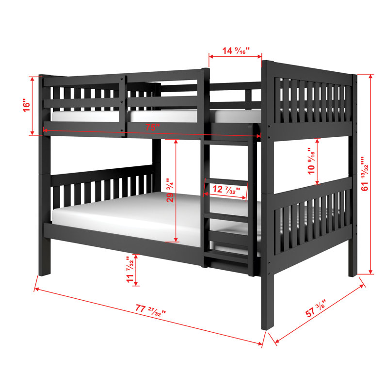 Lit superposé standard en bois massif Bribie par Harriet Bee, Double sur double, Gris foncé